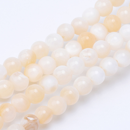 Honeyhandy Natural Freshwater Shell Bead Strands, Round, Blanched Almond, 4.5mm, Hole: 1mm, about 86pcs/strand, 14.76 inch