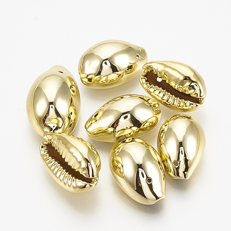 UV Plated Freshwater Shell Pendants, Cowrie Shell, Golden, 17~21x11~13x8~10mm, Hole: 1mm