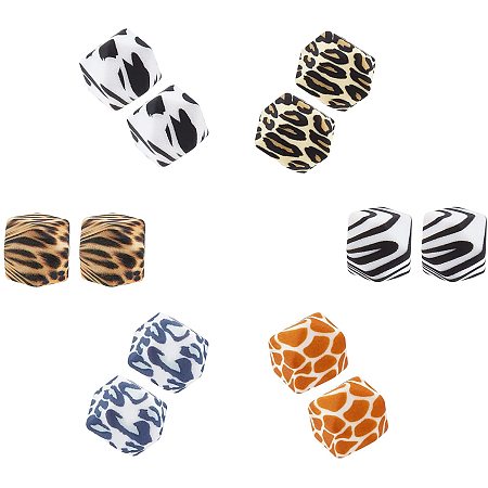 SUNNYCLUE 1 Box 12Pcs 6 Styles 13.5mm Leopard Zebra Pattern Silicone Beads Animal Skin Patterns Loose Spacer Polygon Bead for Women Adults DIY Necklace Bracelet Jewellery Making Accessories