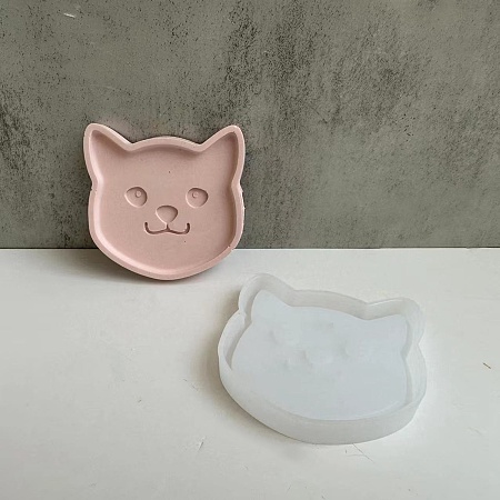 Honeyhandy DIY Pet Theme  Coaster Silicone Molds, Resin Casting Molds, for UV Resin, Epoxy Resin Craft Making, Cat, 83x82x13mm, Inner Diameter: 74x78mm