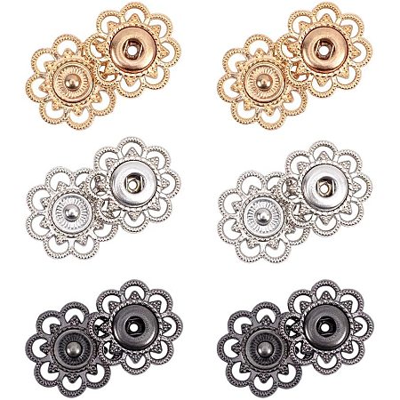 NBEADS 24 Sets Alloy Flower Snap Buttons, 3 Assorted Colors Vintage Metal Sew On Press Snap Button Fasteners 20mm (3/4 inch)