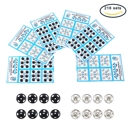 PandaHall Elite 216 Sets Brass Sewing Snaps Fasteners Press Studs Buttons Sew-on Snaps 8.5mm for Dress Coat Clothing DIY Silver and Black