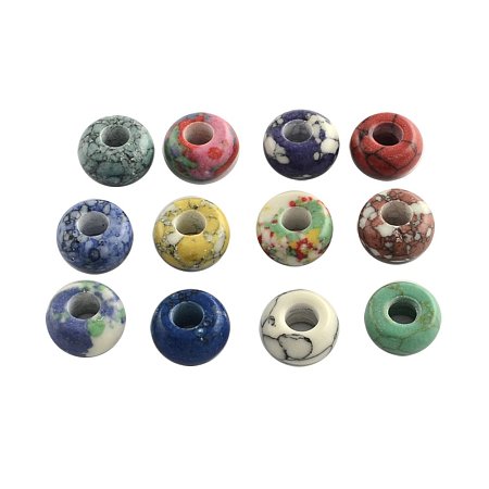 NBEADS 100pcs Synthetic Gemstone European Beads, Large Hole Rondelle Beads, Dyed, Mixed Color