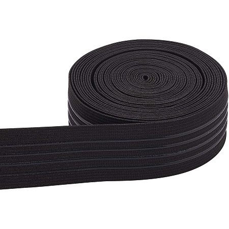 BENECREAT 6 Yards 37mm Wide Non-Slip Elastic Band Straight Silicone Elastic Gripper Band Flat Waistband for Garment Sewing Project, Black
