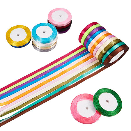 PandaHall Elite 24 Colors 3/8 Inch Fabric Ribbon Silk Satin Rolls Each 25 Yards for Gift Package Wrapping, Hair Bow Clips Making, Crafting, Sewing, Wedding Decorations