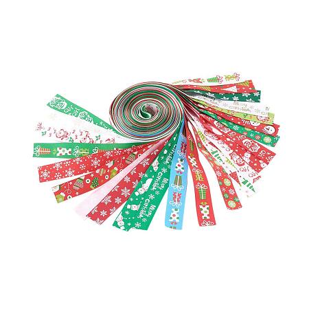 NBEADS 1 Set 24 Strands Mixed Color Christmas Ribbon Printed Grosgrain Ribbon Ideal for Gift Wrapping and Decoration