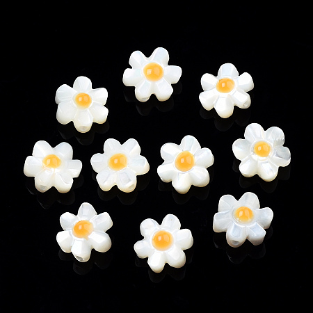 Honeyhandy Natural White Shell Enamel Beads, Flower, Orange, 8.5x8x4mm, Hole: 0.7mm