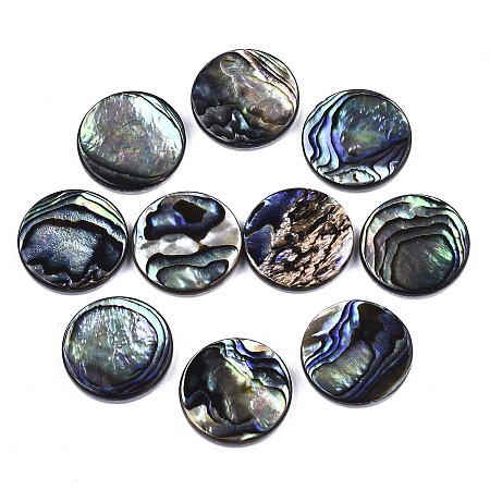 Honeyhandy Natural Abalone Shell/Paua Shell Cabochons, with Freshwater Shell, Flat Round, Colorful, 20x3mm
