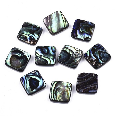 Honeyhandy Natural Abalone Shell/Paua Shell Cabochons, with Freshwater Shell, Square, Colorful, 10x10x3mm