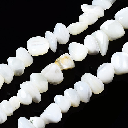 Honeyhandy Natural Trochid Shell/Trochus Shell Beads Strands, Bleach, Nuggets Chips, Seashell Color, 3.5~13x6~12x3~8mm, Hole: 0.9mm, about 68~73pcs/strand, 15.35 inch~15.94 inch(39~40.5cm)