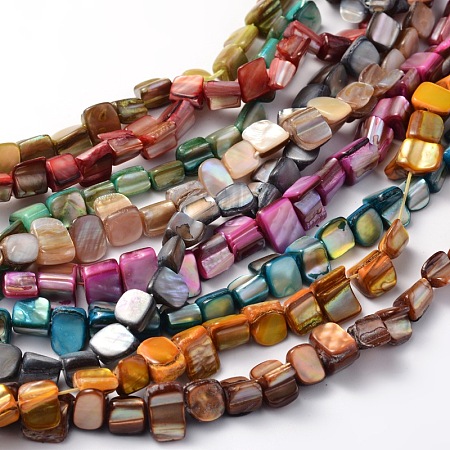 ARRICRAFT Irregular Natural Sea Shell Beads Strands, Dyed, Mixed Color, 8x6~8mm, Hole: 1mm, about 53pcs/strands, 16 inches