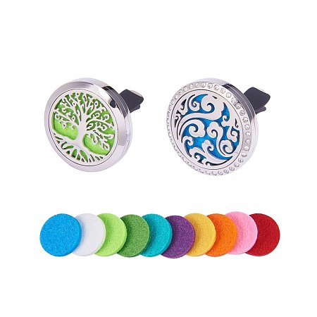 BENECREAT Tree of Life & Sky Clouds Car Air Freshener Aromatherapy Essential Oil Diffuser Stainless Steel Locket With Vent Clip 10 Washable Felt Pads