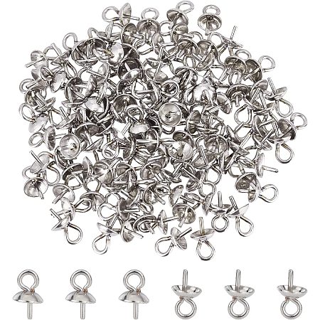 DICOSMETIC 120Pcs Stainless Steel Cup Pearl Peg Bails Pin Pendants Screw Eye Pinch Bails Pegs with Cap for Half Drilled Beads Charms Jewelry Earrings Making,Hole:1.5 mm