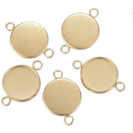 UNICRAFTABLE 100pcs 304 Stainless Steel Cabochon Connector Settings Golden Flat Round Connector Charms 6mm Tray Chandelier Components Links for DIY Necklace Bracelet Jewelry Making