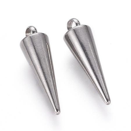 Honeyhandy 304 Stainless Steel Pendants, Spike/Cone, Stainless Steel Color, 18x5mm, Hole: 2mm