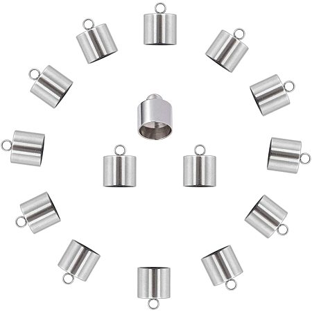 ARRICRAFT 50pcs Stainless Steel Barrel End Caps Cord Terminators for Leather Cord Jewelry Makig, 11mm Wide, 13mm Long