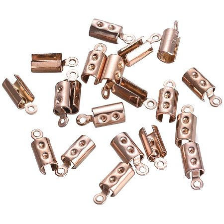 CHGCRAFT 20Pcs 304 Stainless Steel Cord End Folding Crimp Ends Rose Gold Color Cord End for Jewelry Making or Decoration