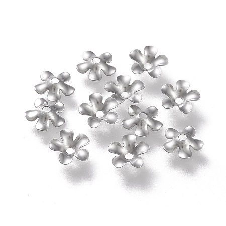 Honeyhandy 304 Stainless Steel Bead Caps, 5-Petal, Flower, Stainless Steel Color, 6x6.5x1.5mm, Hole: 1.2mm