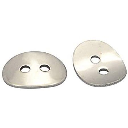 UNICRAFTALE 20pcs 304 Stainless Steel Sewing Buttons Curved Flat Oval Metal Buttons with 2-Hole for Bracelet Making and Crafting 14x10x1mm, Hole 2mm
