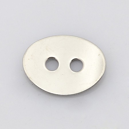 Honeyhandy Oval 2-Hole 201 Stainless Steel Buttons, Stainless Steel Color, 11x14x1mm, Hole: 2mm