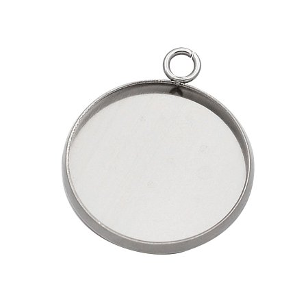 NBEADS 200pcs 16mm Stainless Steel Pendants Flat Round Cabochon Beads for Jewelry Making