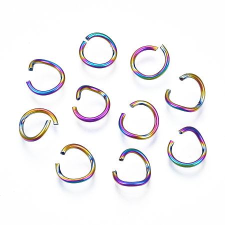 Ion Plating(IP) Rainbow Color 304 Stainless Steel Open Jump Rings, Round Ring, Multi-color, 8x1mm, 18 Gauge, Inner Diameter: 6mm