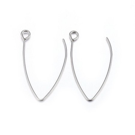 304 Stainless Steel Earring Hooks, Ear Wire, Stainless Steel Color,  30x18x0.8mm, Hole: 2.5mm 