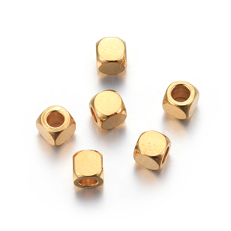 Honeyhandy 201 Stainless Steel Beads, Square, Golden, 3x3x3mm, Hole: 1.6mm