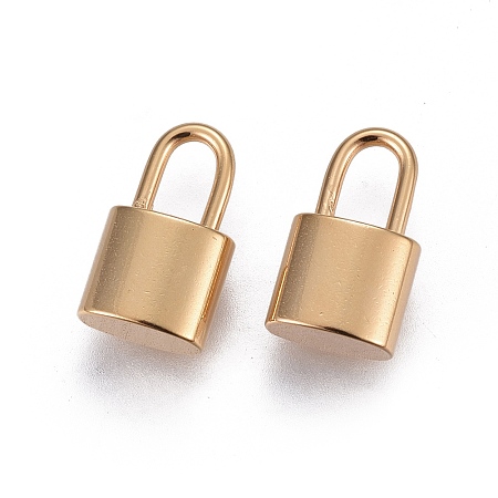 Honeyhandy 304 Stainless Steel Pendants, Padlock, Real 24K Gold Plated, 12.6~13.5x8x5mm, Hole: 4.5~5.5x3mm