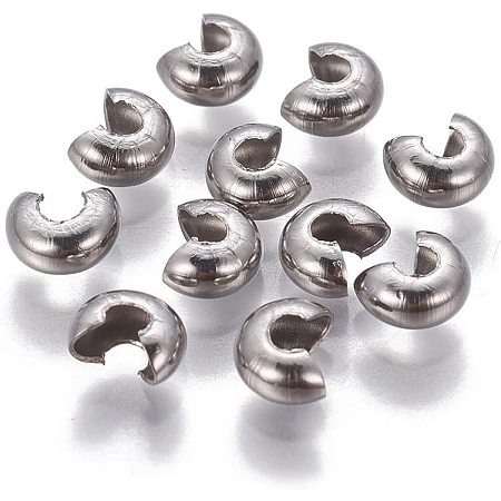 UNICRAFTALE 200pcs Stainless Steel Crimp Beads Covers 5mm in Diameter Silver Tone Knots Covers Beads for Jewelry Craft Making