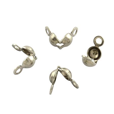 NBEADS 500 PCS Stainless Steel Bead Tips, Open Clamshell Fold-over Bead Tips Knot Covers End Caps for Knots & Crimp Findings