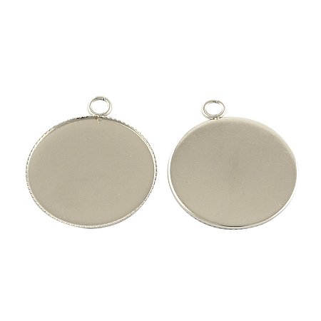 NBEADS 100pcs Cabochon Settings Pendant, 304 Stainless Steel Flat Round Pendant Blanks Trays Bezel Settings for Cameo Pendants, Photo Jewelry, Necklace and Crafts