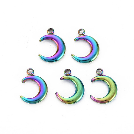 Honeyhandy 201 Stainless Steel Charms, Crescent Moon Charm, Moon, Rainbow Color, 12x9.5x2mm, Hole: 1.4mm