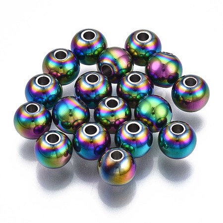 Honeyhandy Rack Plating Rainbow Color 304 Stainless Steel Beads, Cadmium Free & Nickel Free & Lead Free, Round, 6x5mm, Hole: 1.6mm