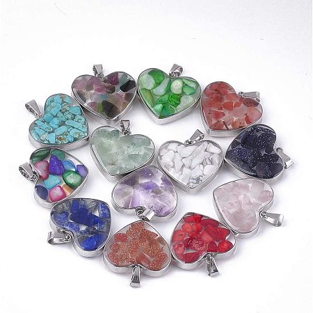 UNICRAFTALE 10pcs Heart Synthetic Gemstone Pendants Glass and 304 Stainless Steel Charms Large Hole Pendant for Necklace DIY Jewelry Making 19x21x6mm, Hole 3x5.5mm