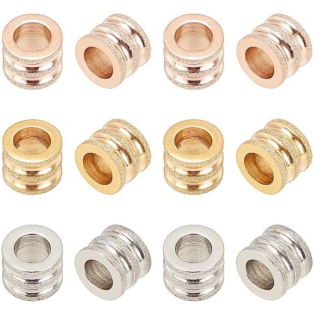 UNICRAFTALE About 15pcs Textured Column Grooved Bead European Beads 6mm Hole Stainless Steel Loose Beads for DIY Bracelets Necklaces Jewelry Making 3 Colors 10mm