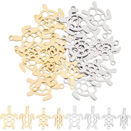 UNICRAFTALE 24Pcs 2 Colors Turtle Pendants Links Connectors 201 Stainless Steel Turtle Charms Link Connector Charms 1.2/1.5mm Hole Dangle Double Hole Charms Bracelets Necklace Jewelry Making Charms