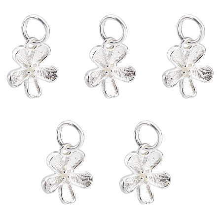 CHGCRAFT 5Pcs 925 Sterling Silver Charms Carved 925 Silver Flower Charm with Jump Ring for Jewelry Making DIY Keyring Pendant Silver, 12x10x3mm