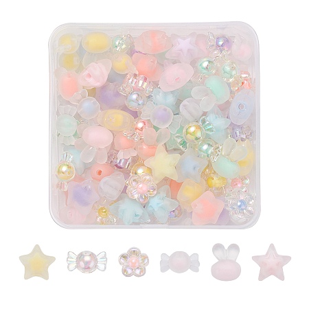 Honeyhandy Transparent Acrylic Beads, Frosted, Bead in Bead, Candy & Flower & Star & Rabbit, Mixed Color, Mixed Color, 14x15x8.5mm, Hole: 2mm, ahout 70g/box