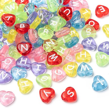 Arricraft Transparent Acrylic Heart Letter Beads, Mixed Color, 10.5x11.5x4.5mm, Hole: 2mm, about 1200pcs/500g