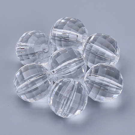 Honeyhandy Transparent Acrylic Beads, Faceted, Round, Clear, 13.5x13.5mm, Hole: 2.2mm, about 326pcs/500g