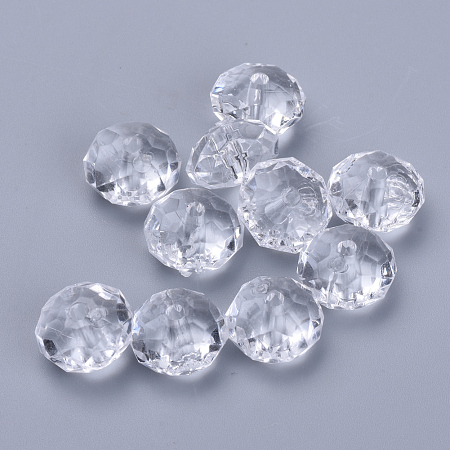 Honeyhandy Transparent Acrylic Beads, Faceted, Rondelle, Clear, 10x6mm, Hole: 1.6mm, about 1290pcs/500g