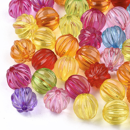 Transparency Acrylic Corrugated Beads, Round, Mixed Color, 9x8.5x8.5mm, Hole: 1.5mm; about 1590pcs/500g