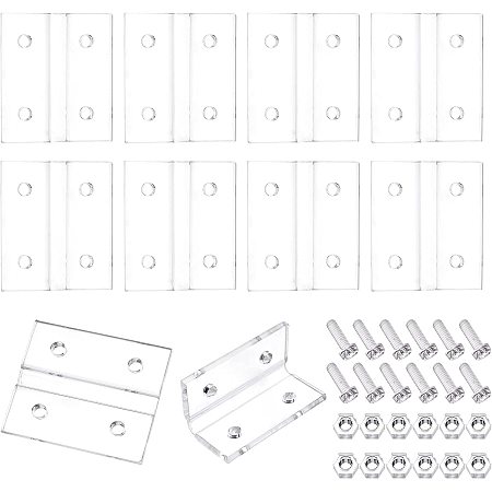 NBEADS 8 Sets Acrylic Transparent Hinges, Folding Butt Hinges Clear Small Hinges Tools with 32 Screws and 32 Nuts for Clear Jewellery Organiser Display Stand Boxes
