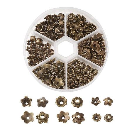 ARRICRAFT 1 Box Assorted 6 Different Shape Tibetan Style Alloy Flower Bead Caps for Jewelry Making, Antique Bronze
