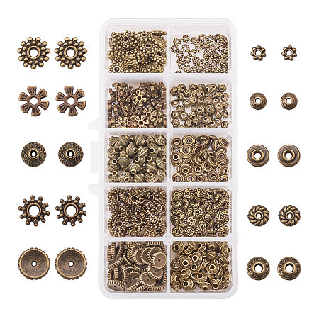 PandaHall 1 BOX 500 PCS 10-Style Antique Tibetan Bronze Spacer Beads Jewelry Findings Accessories for Bracelet Necklace Jewelry Making
