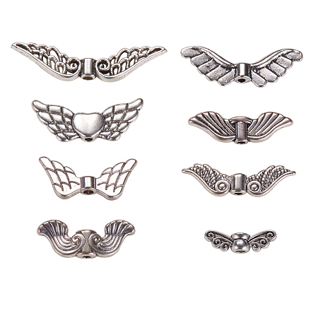 PandaHall Elite Vintage Tibetan beads Antique Silver Plated Angel Wing Charm Beads Spacer Jewelry Findings, about 160pcs/box