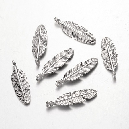 Beadthoven 20pcs Tibetan Silver Pendants, Lead Free & Nickel Free & Cadmium Free, Feather Charms for Necklace, Antique Silver (Antique Silver)