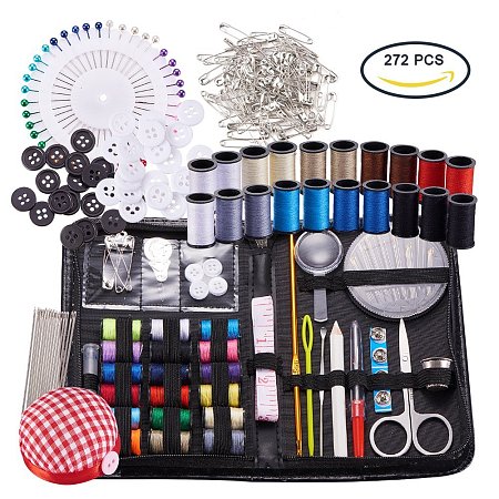 BENECREAT Sewing & Knitting Tools Kits, 272pcs Sewing Supplies with Buttons & Pins & Scissors & Pencil & Sewing Threads & Knitting Neddles & Crochet Hooks & Cloth Needle Cushion