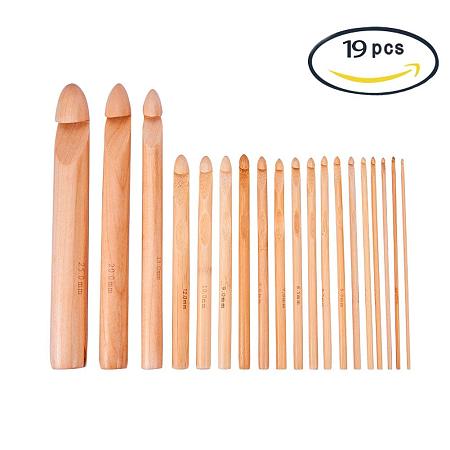 BENECREAT 19PCS 2mm~25mm Mixed Size Bamboo Crochet Hooks with Burlap Packing Pouches - Ideal for Crocheting, Lace, Doilies & Flower Projects - The Best Set for Beginner and Professional